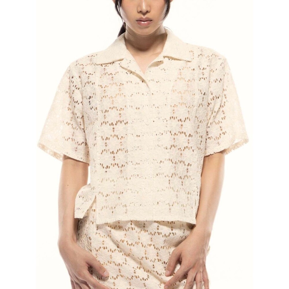 Toit Volant Tucson Shirt Ivory Cotton Lace Button Up Coastal Resort Top XS